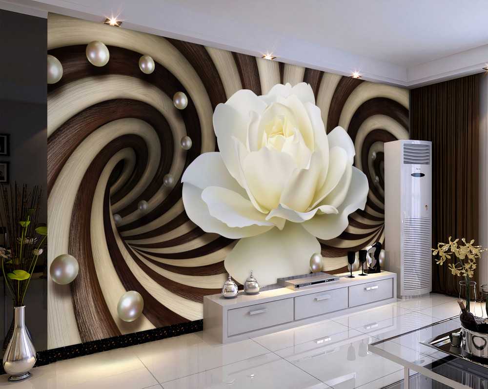 Fototapeta biała róża z wirami i perłami