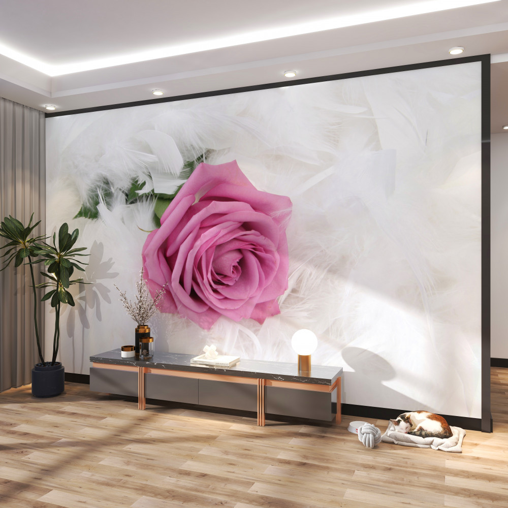 Fototapeta fioletowa róża w białych piórach