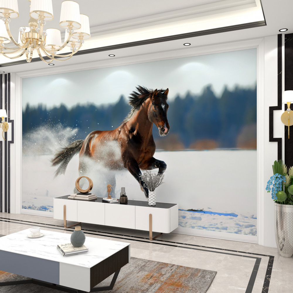 Fototapeta koń galopuje po śniegu