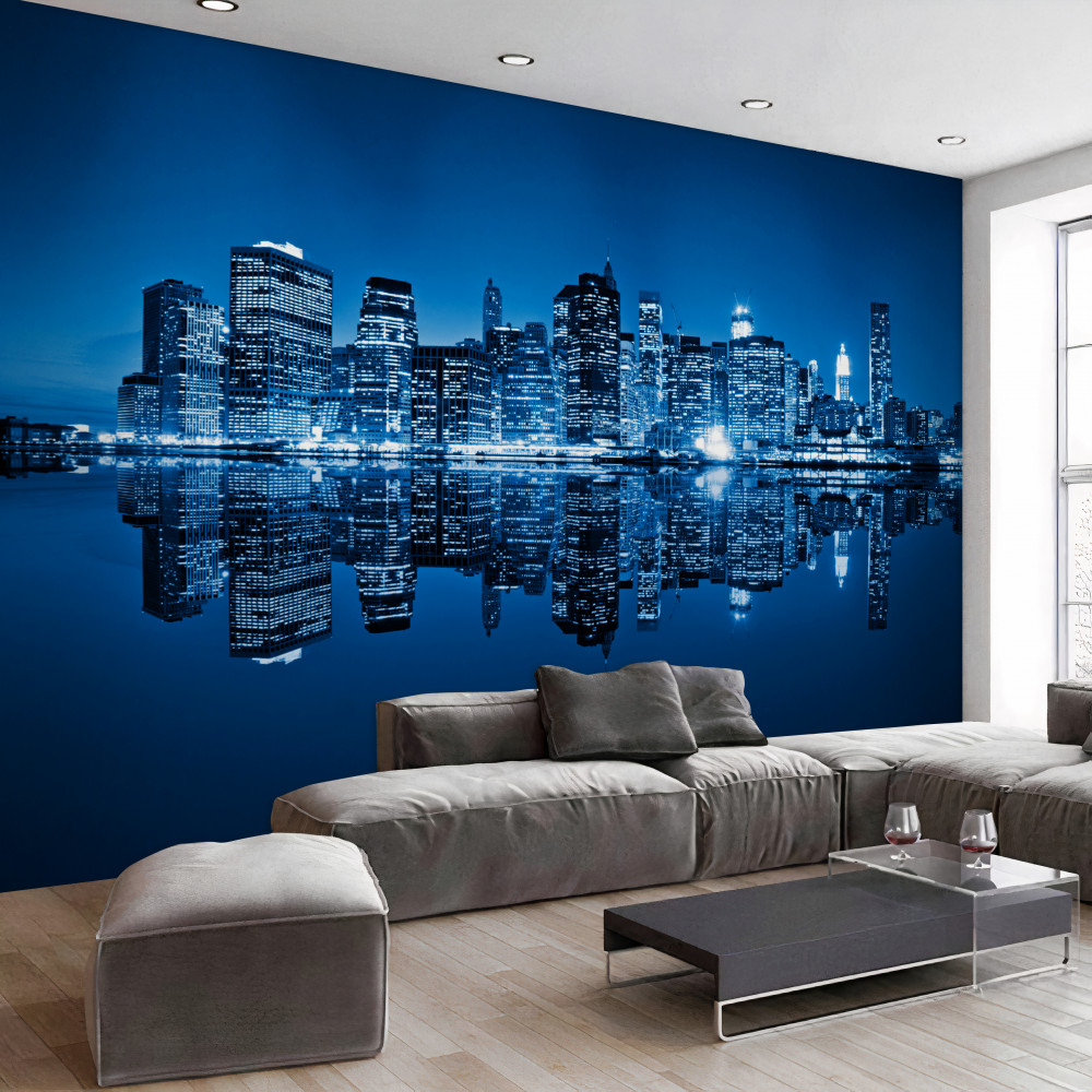 Fototapeta ciemnoniebieskie budynki w odbiciu w wodzie