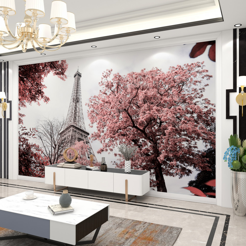 Fototapeta kwiaty wiśni na tle Wieży Eiffla