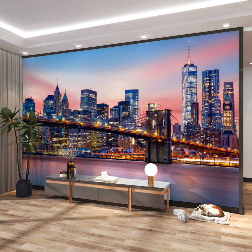 Fototapeta nocny Nowy Jork z mostem brooklyńskim