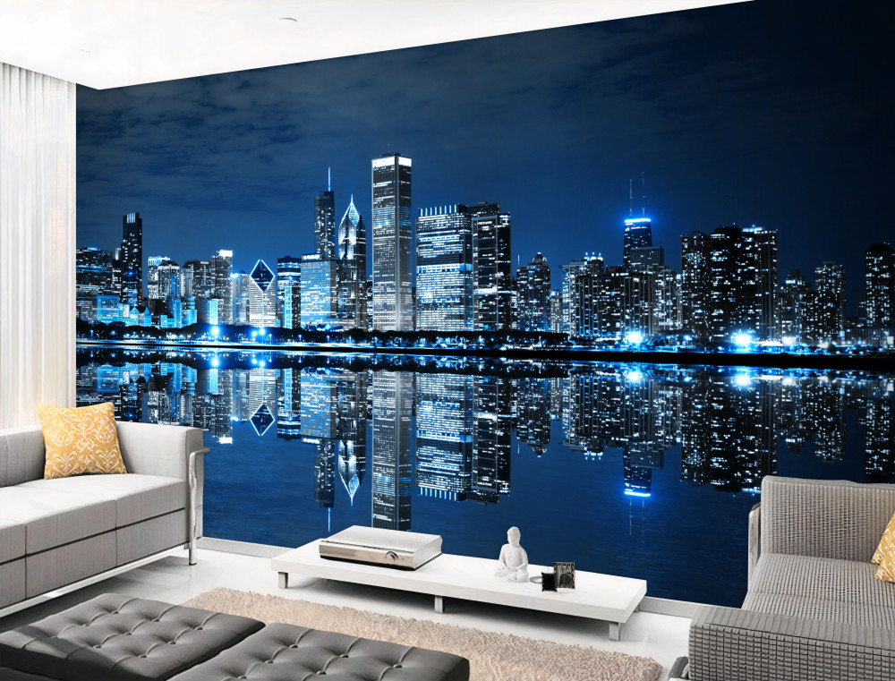 Fototapeta nocne światła miasta w odbiciu wody