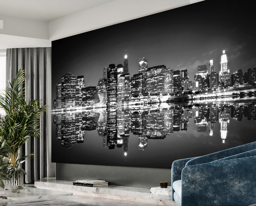 Fototapeta odbicie dużego miasta w wodzie