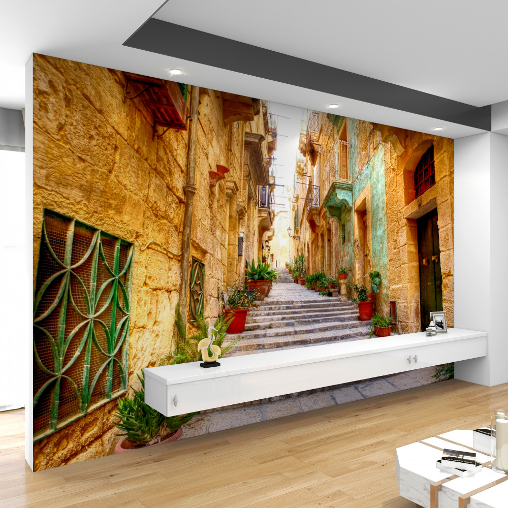 Fototapeta Włoska wąska ulica z kwiatami