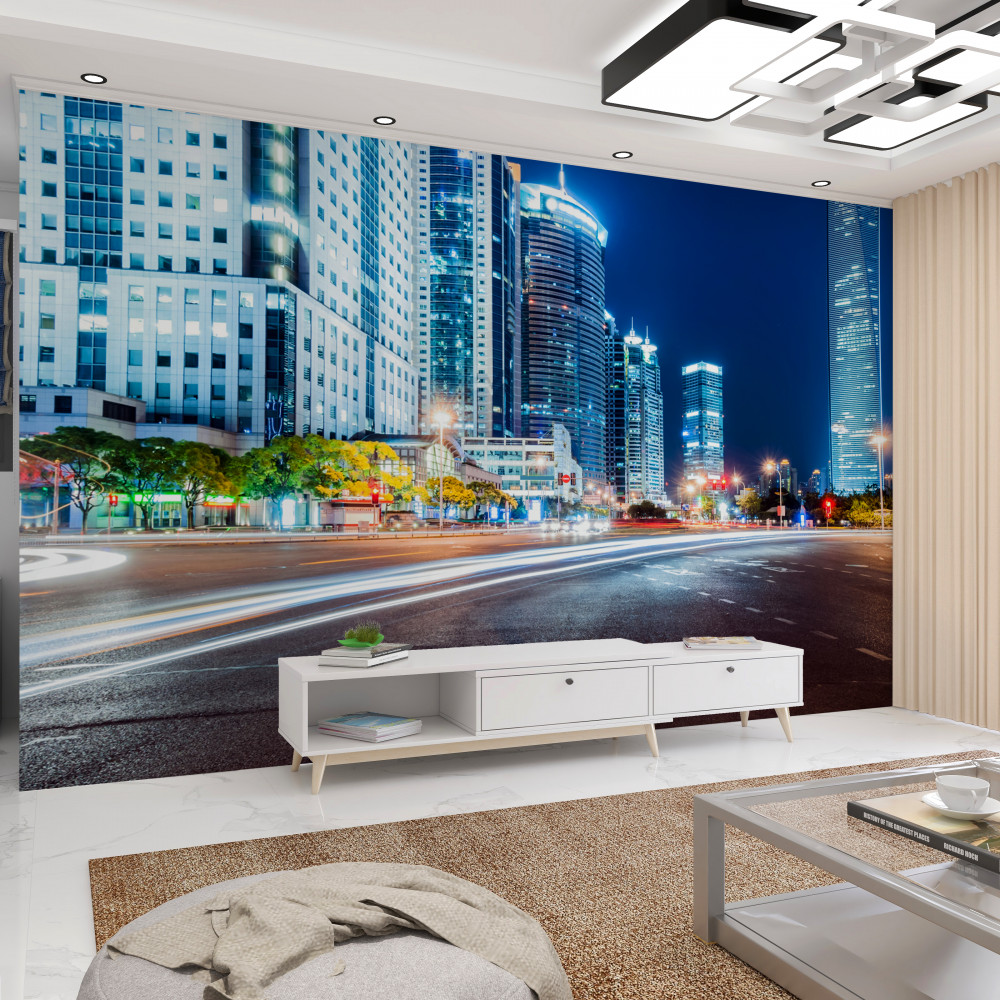 Fototapeta pusta droga w nocnym mieście