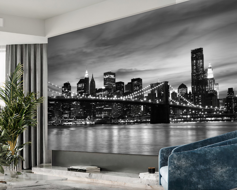 Fototapeta wysokie budynki w czerni i bieli oraz Most Brookliński