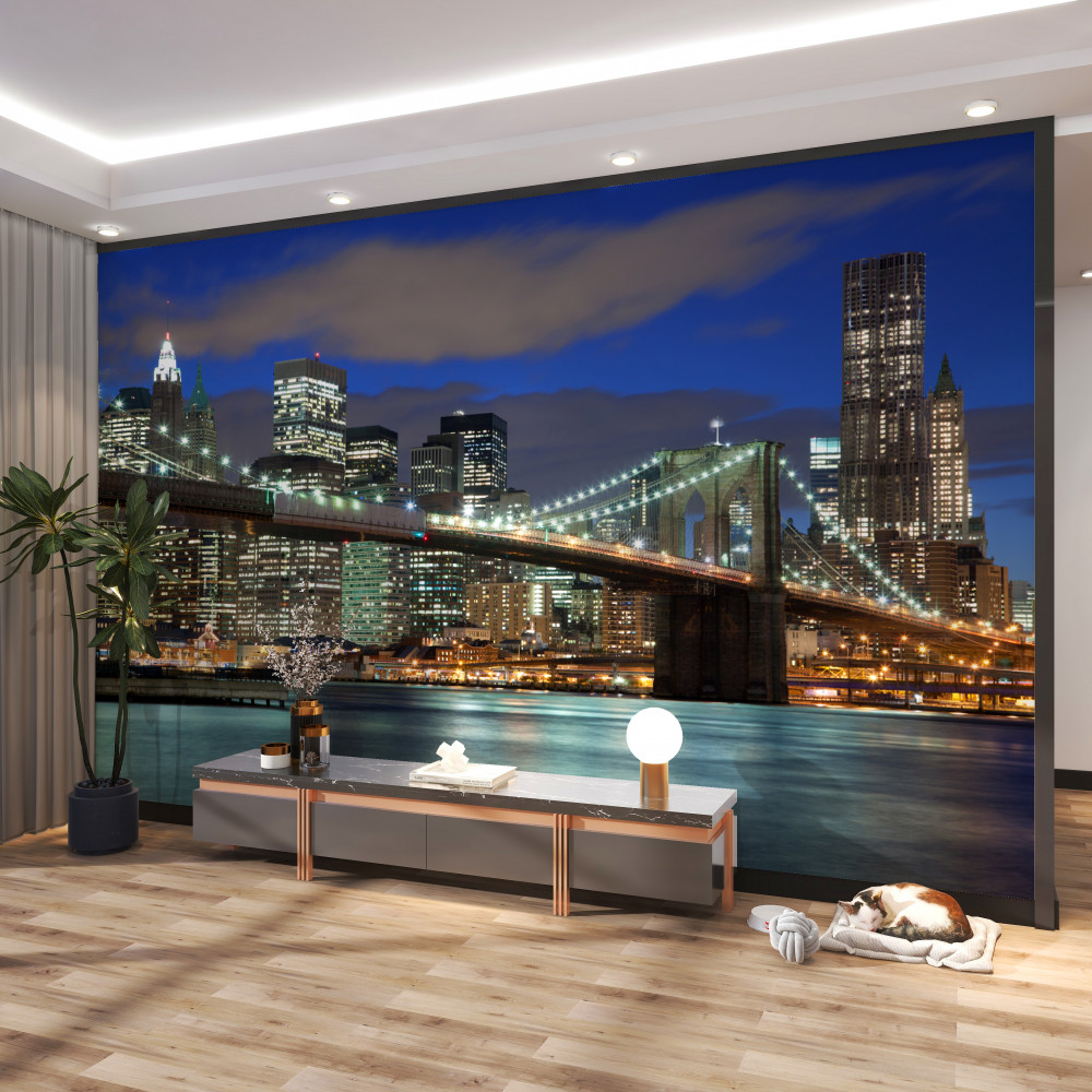 Fototapeta Most Brookliński na tle miasta nocą