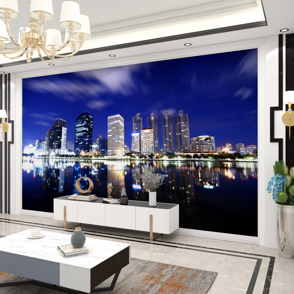 Fototapeta nocny drapacz chmur w odbiciu wody