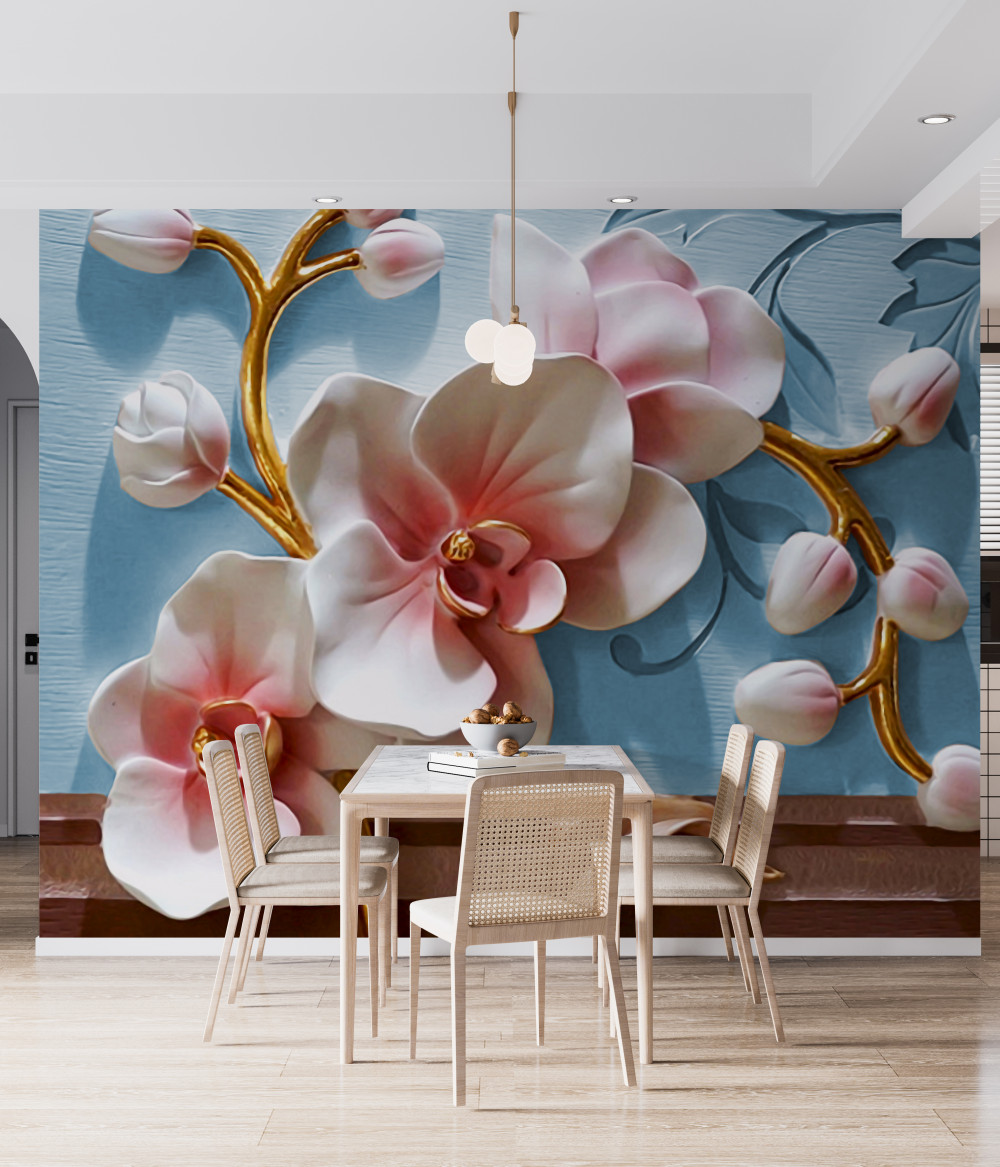 Fototapeta biała orchidea na błękitnym niebie