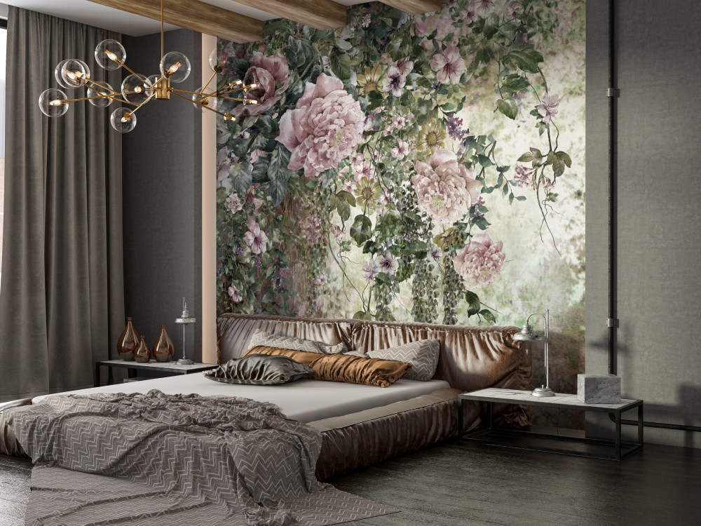 Fototapeta wiele wiosennych kwiatów z zielenią