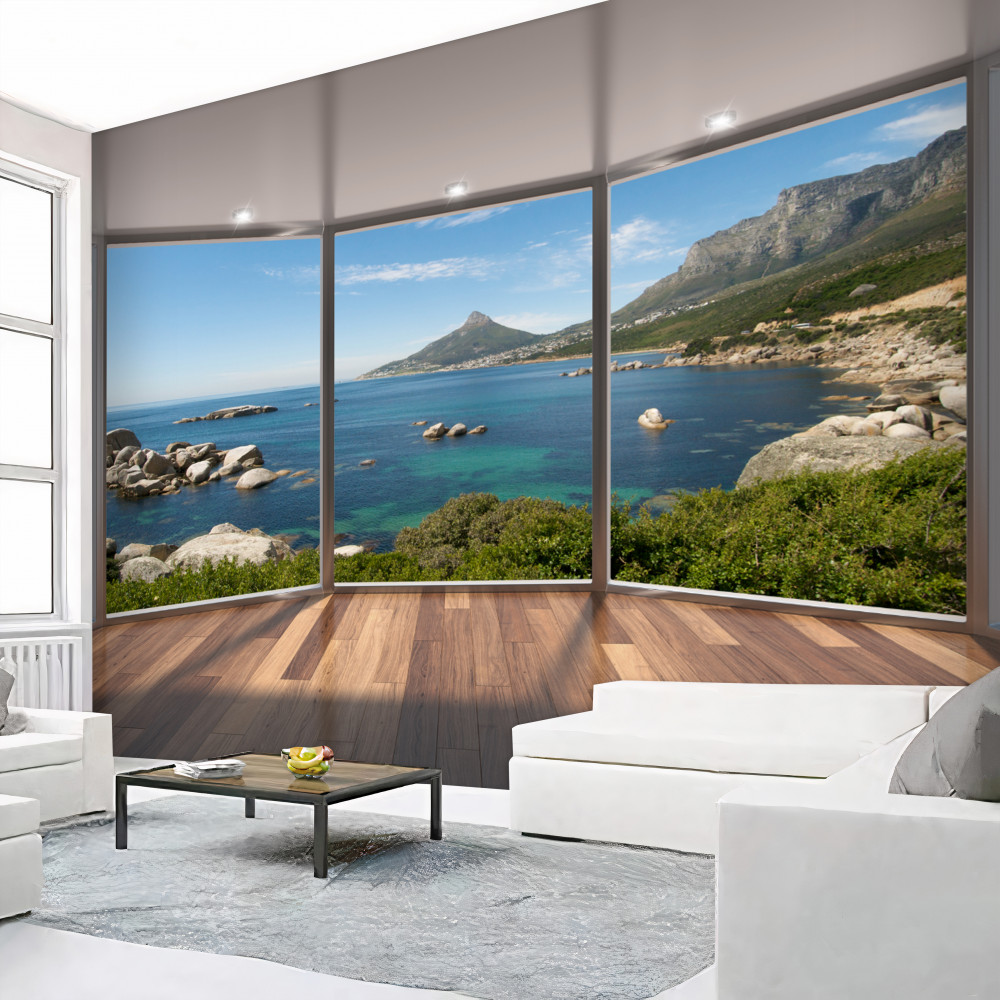 Fototapeta panoramiczne okna sięgające od podłogi do sufitu z widokiem