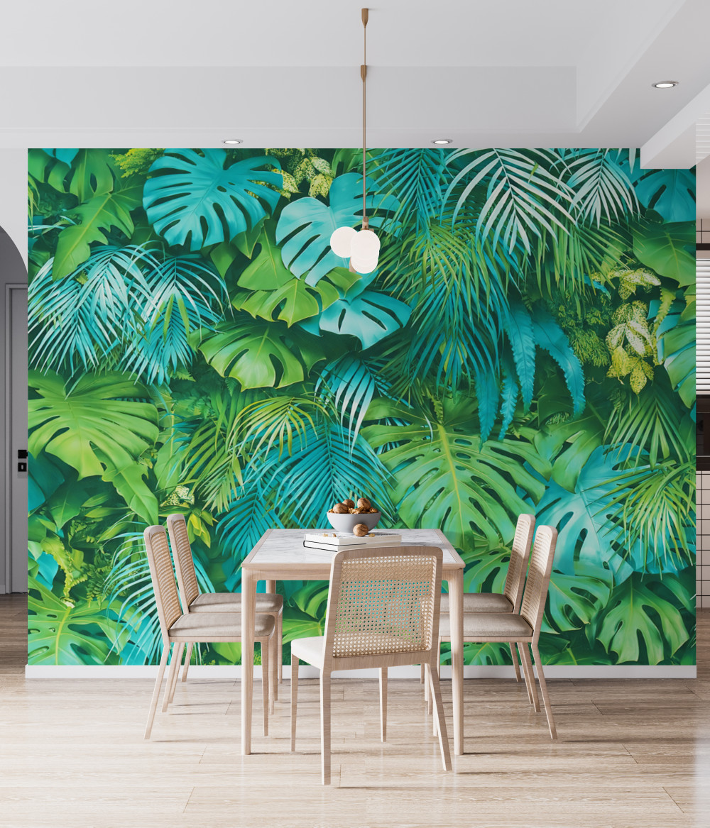 Fototapeta jasna paleta tropikalnych zielonych liści