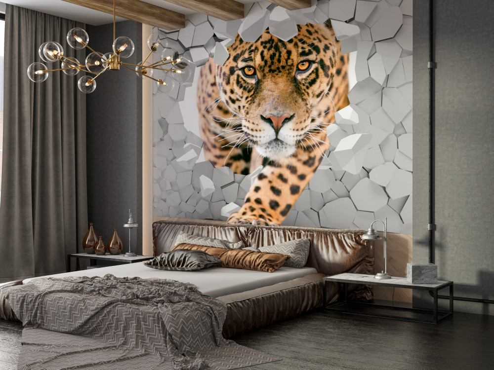 Fototapeta lampart przechodzi przez ścianę