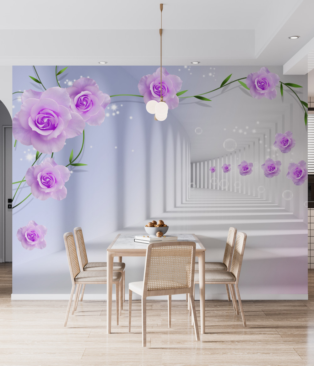 Fototapeta fioletowa róża herbaciana na gałęziach