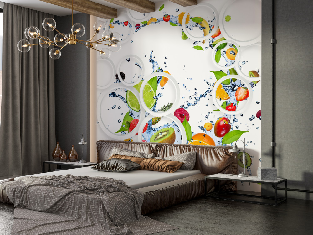 Fototapeta białe kółka i owoce