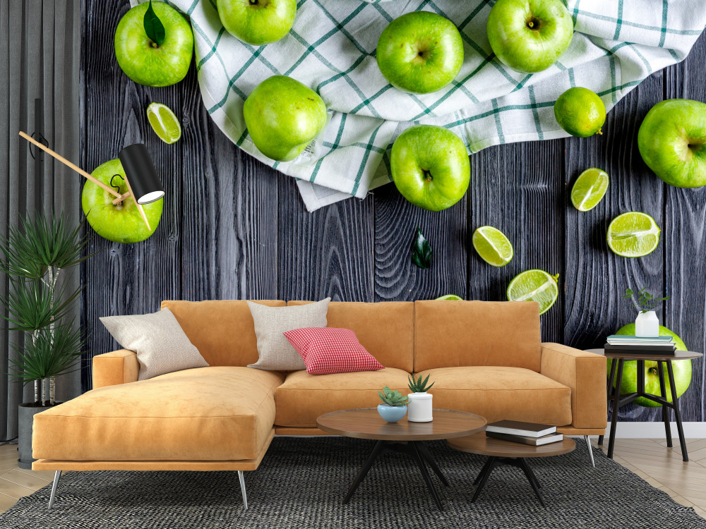 Fototapeta zielone jabłka i limonki na stole