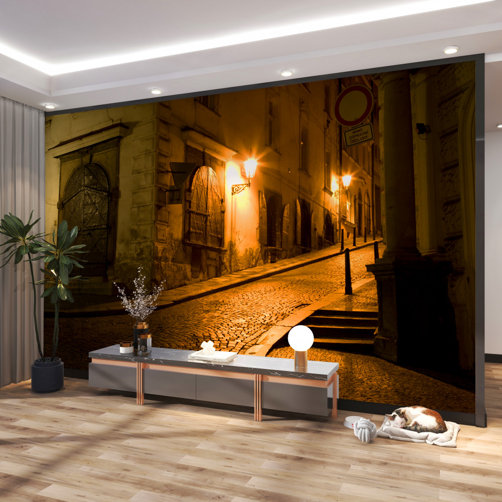 Fototapeta ulica nocą w starej pradze