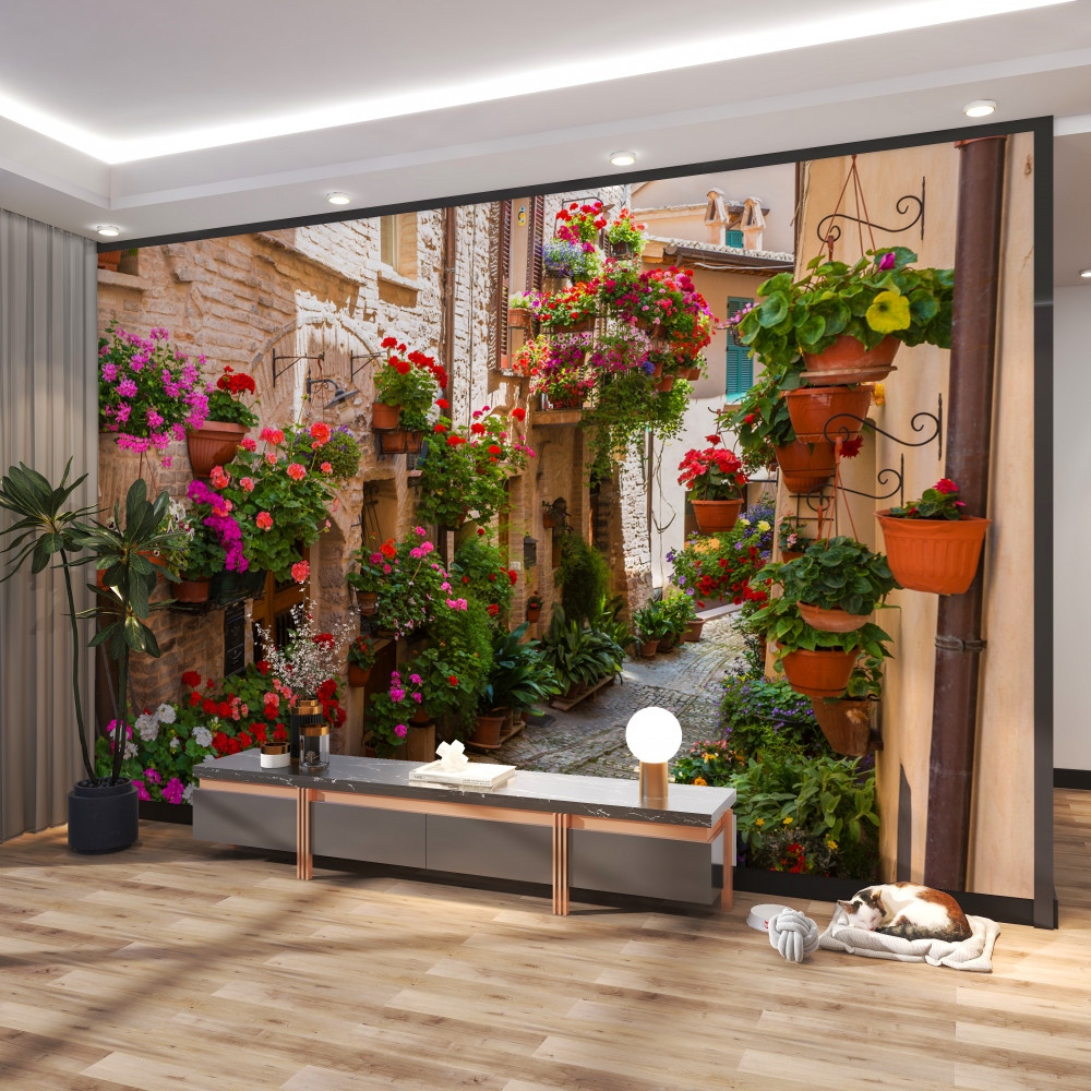 Fototapeta stara ulica otoczona zielenią