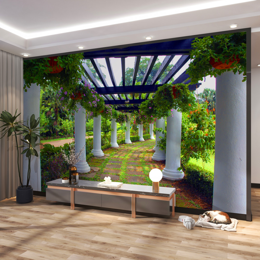 Fototapeta białe betonowe kolumny w ogrodzie