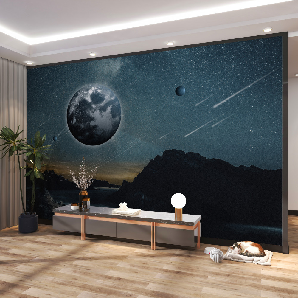 Fototapeta deszcz meteorów i księżyc