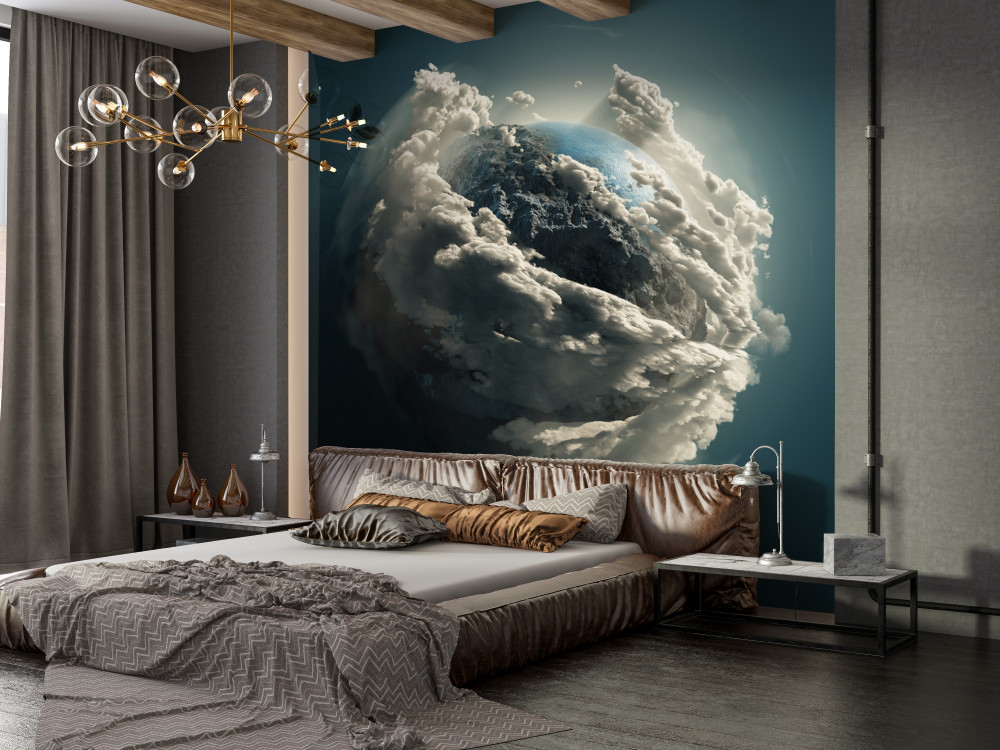 Fototapeta ziemia przebija się przez gęste chmury