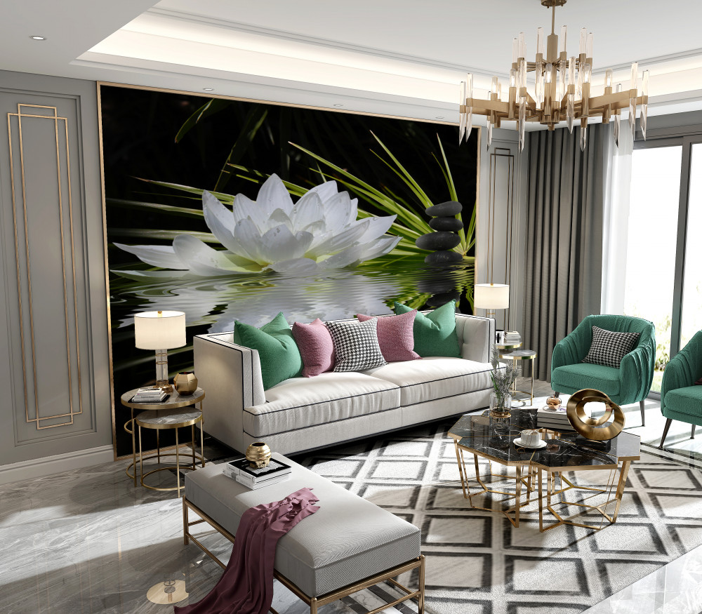 Fototapeta białe lotosy i kamienie