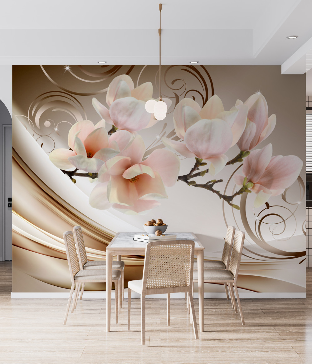 Fototapeta kwitnąca gałązka miękkich różowych kwiatów