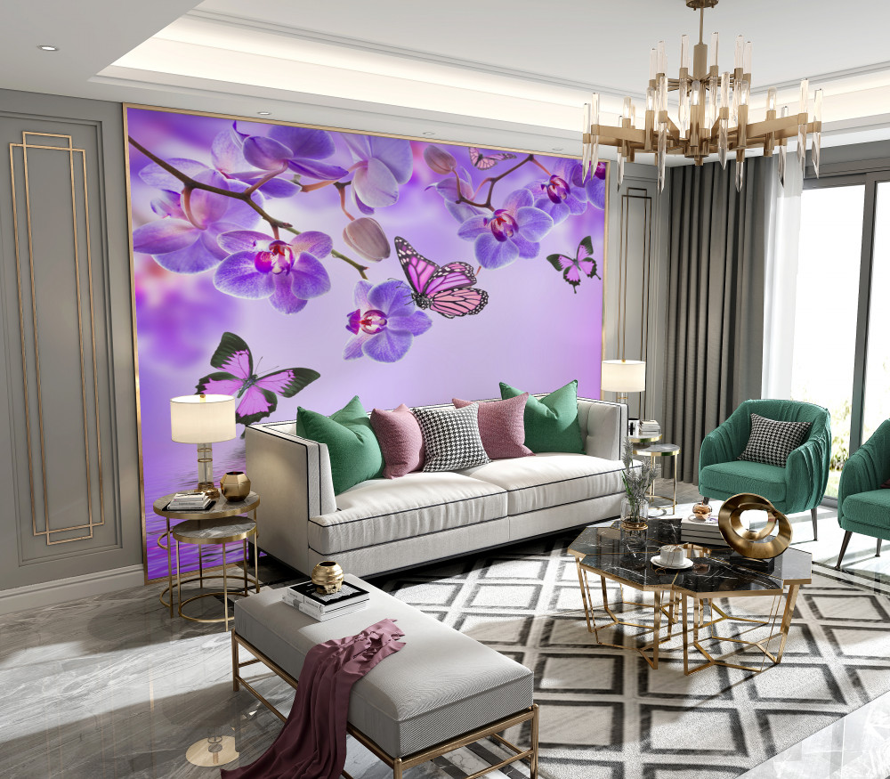 Fototapeta fioletowe orchidee i motyle