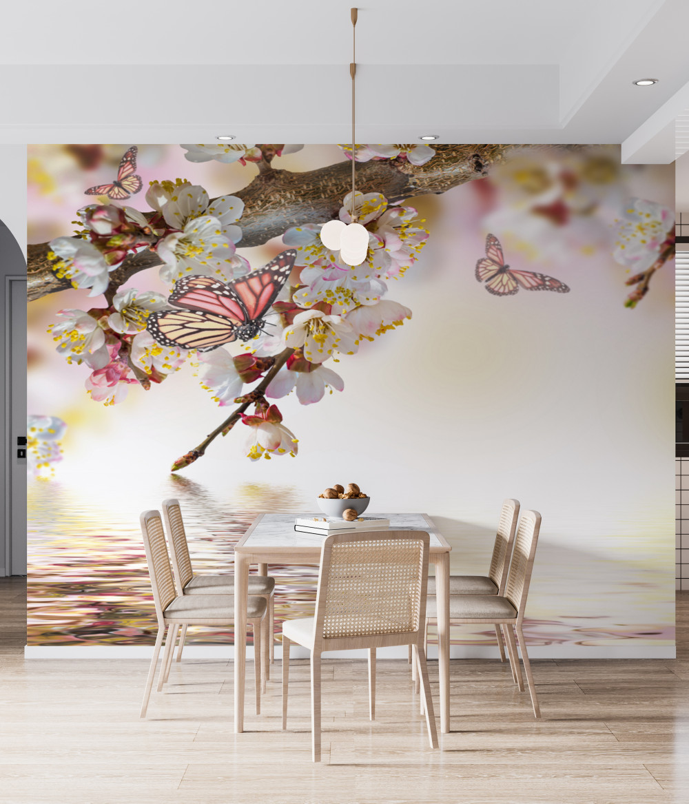 Fototapeta motyle osiadły na kwiatach sakury