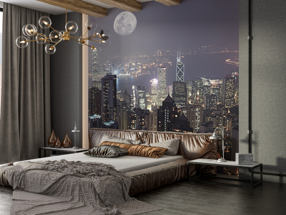 Fototapeta pełnia księżyca nad Hongkongiem