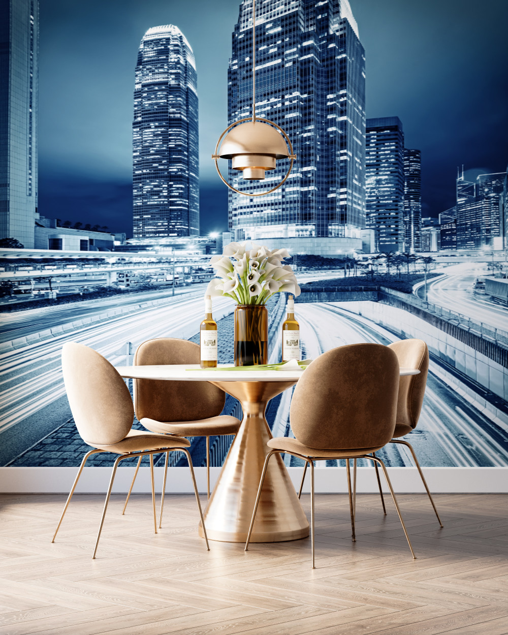 Fototapeta droga prowadząca do drapaczy chmur