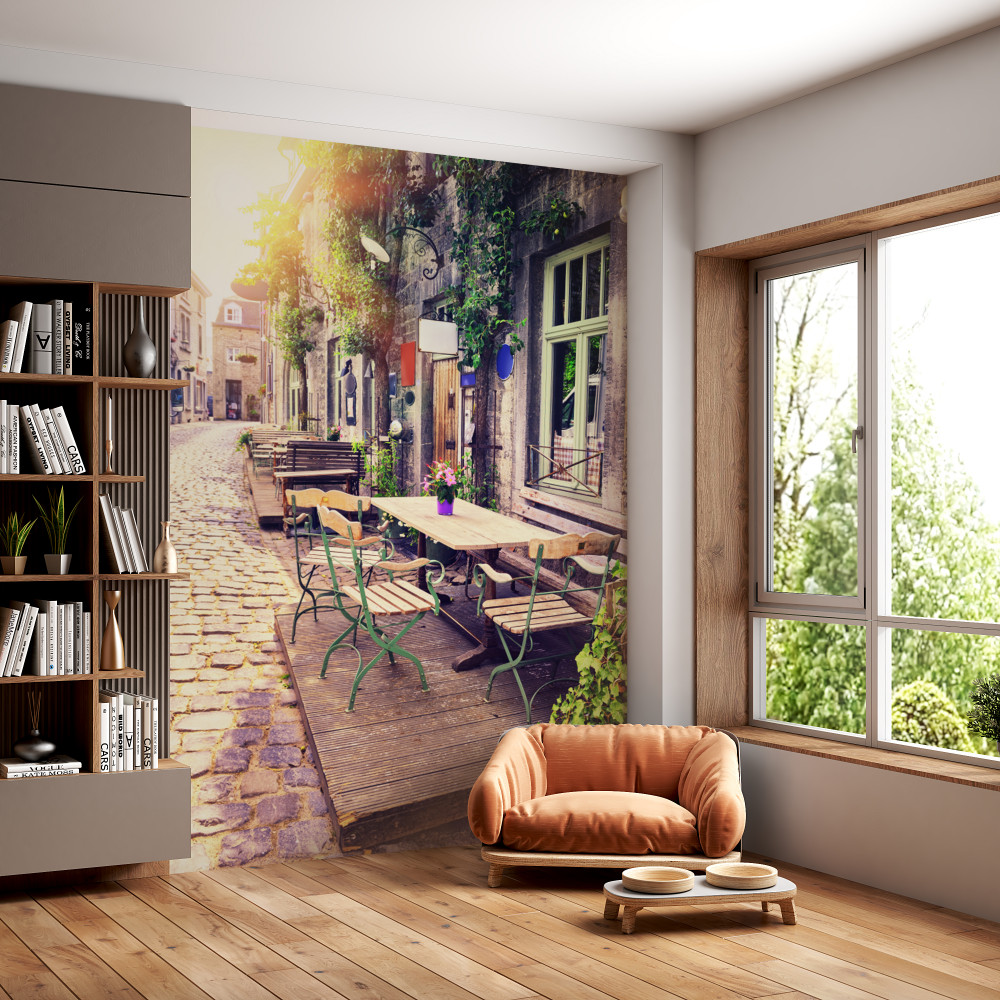 Fototapeta przytulna rodzinna kawiarnia o zachodzie słońca