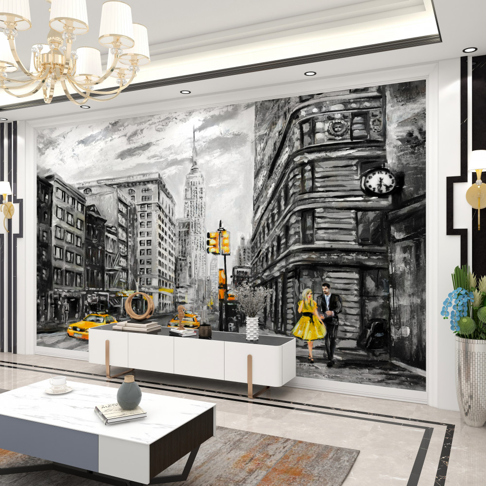 Fototapeta żółte taksówki na ulicach szarego miasta