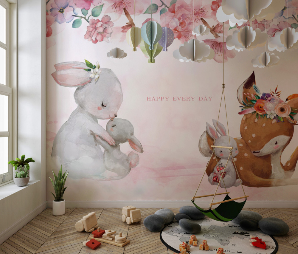 Fototapeta jelenie i urocze króliczki