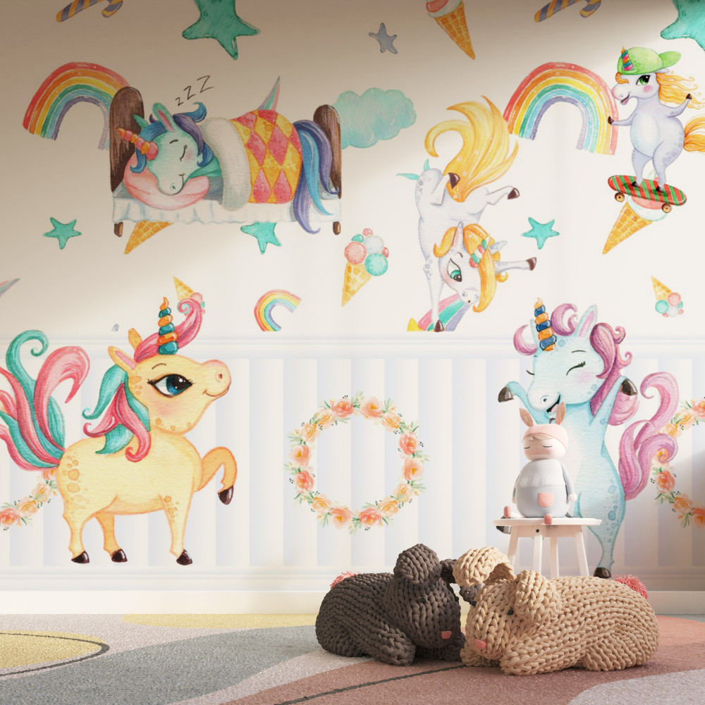 Fototapeta wielobarwne, ruchliwe jednorożce