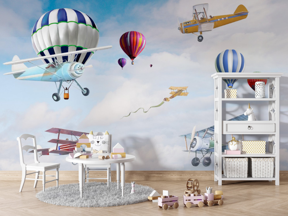 Fototapeta loty samolotami i balonami na ogrzane powietrze