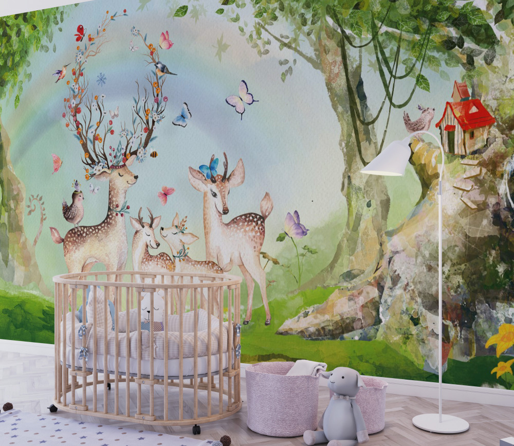 Fototapeta rodzina jeleni w bajkowym lesie