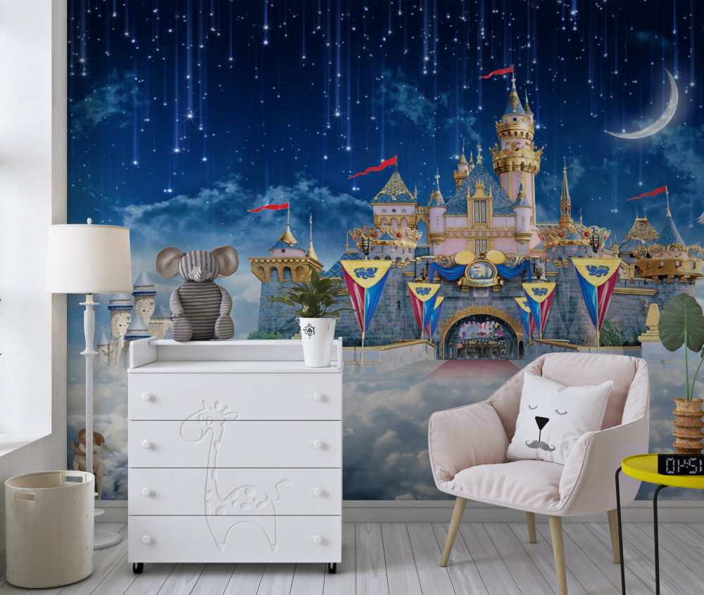 Fototapeta spadające gwiazdy nad wielkim zamkiem