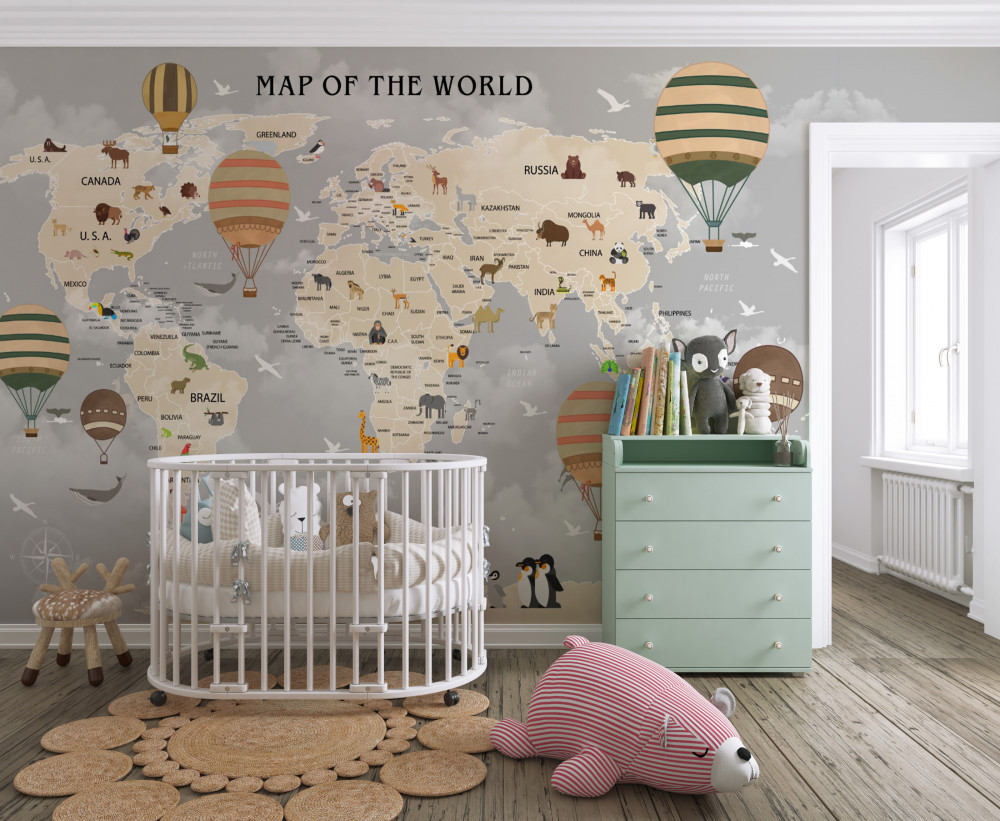 Fototapeta mapa świata i balony