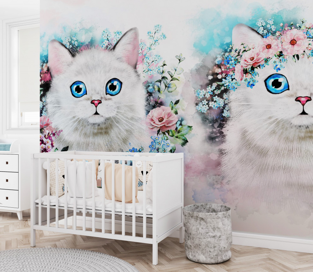 Fototapeta Marcowe koty w kwiatach