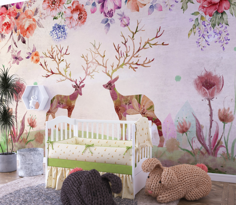 Fototapeta jelenie w kwiatach