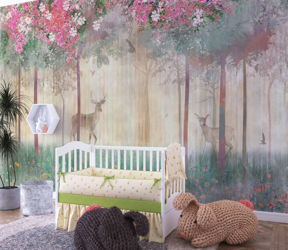 Fototapeta jelenie w ogrodzie kwiatowym