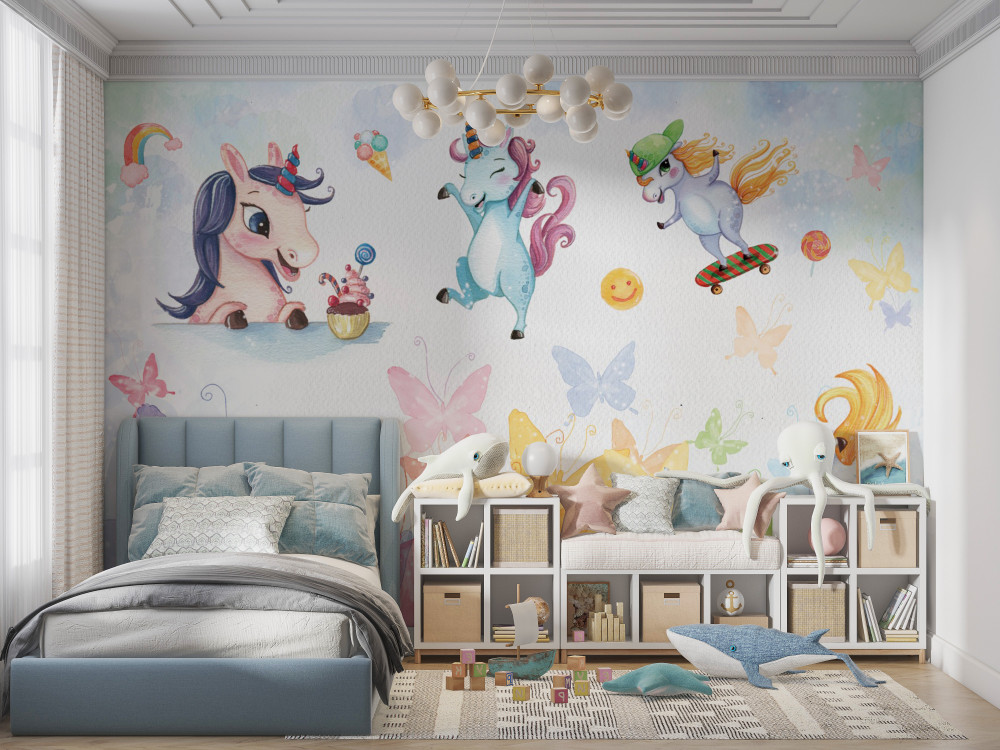 Fototapeta śmieszne jednorożce i motyle