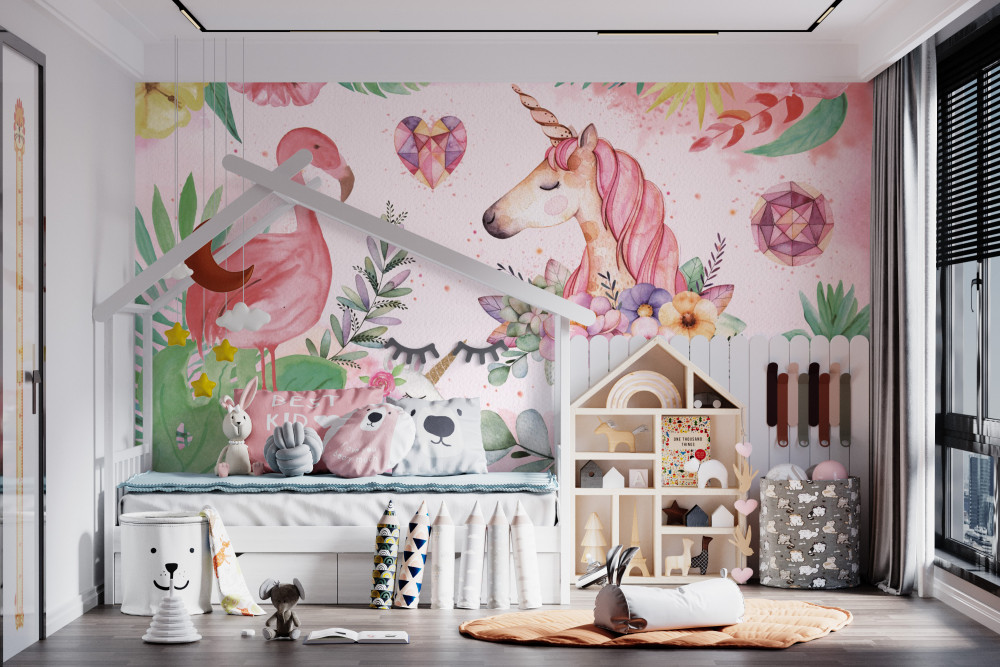 Fototapeta różowy flaming i jednorożec