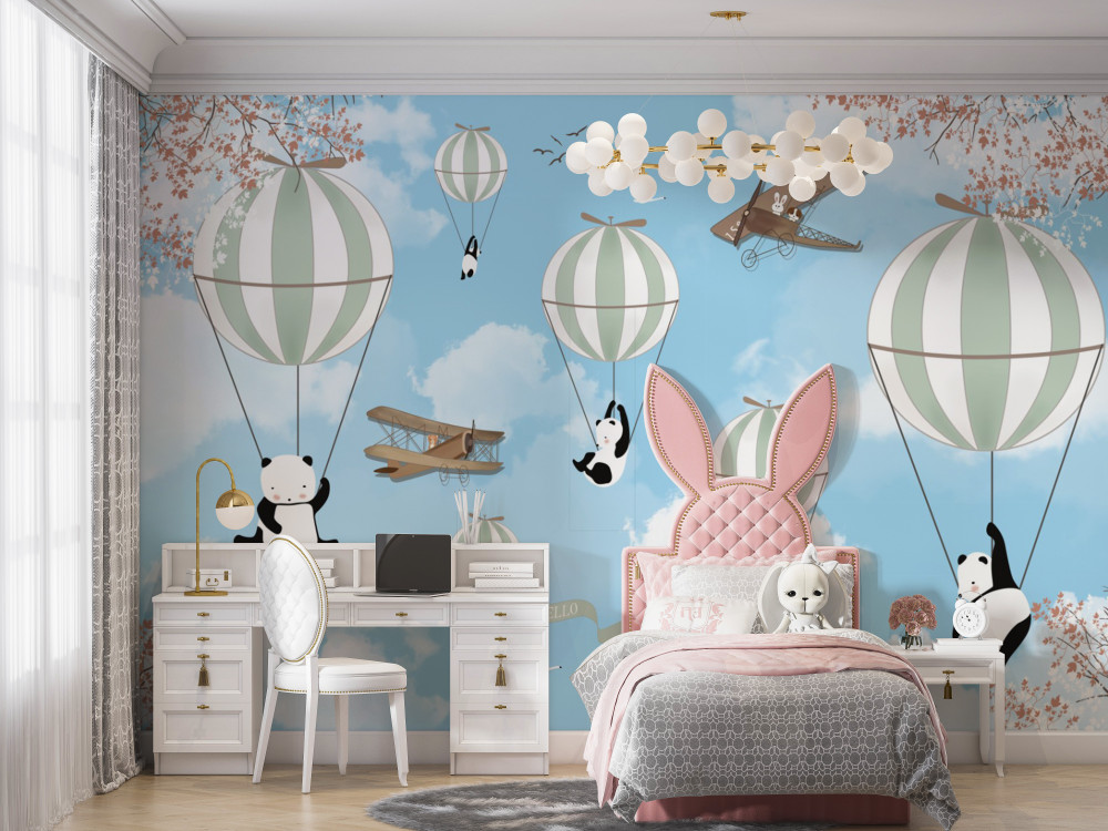 Fototapeta pandy bawią się balonami na ogrzane powietrze