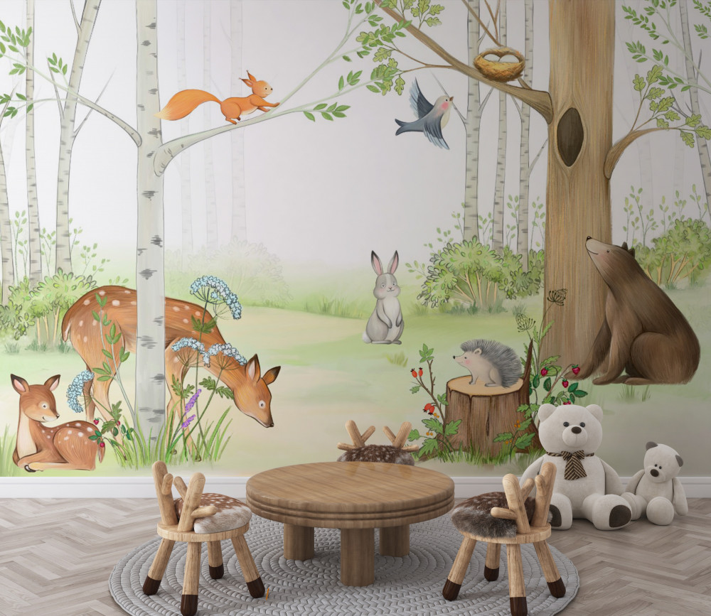 Fototapeta zwierzęta w wiosennym lesie