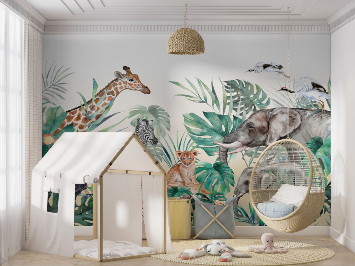 Fototapeta Afrykańskie zwierzęta wśród zielonych liści