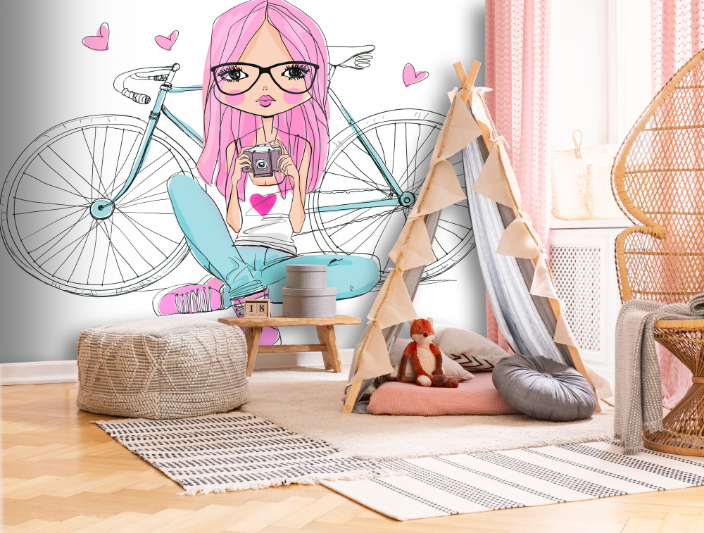 Fototapeta stylowa dziewczyna z rowerem