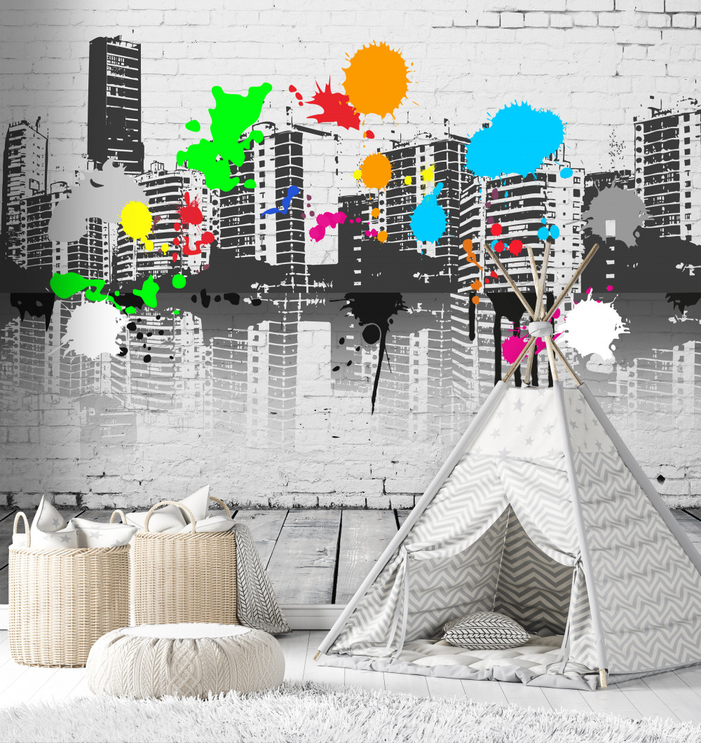 Fototapeta czarno-białe miasto na graffiti